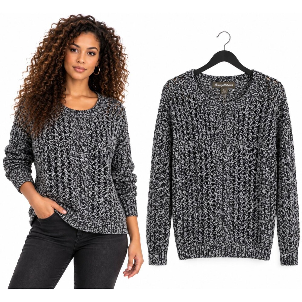 New Tommy Bahama Cascade Cable Sparkle Sweater Size Small Charcoal Heather